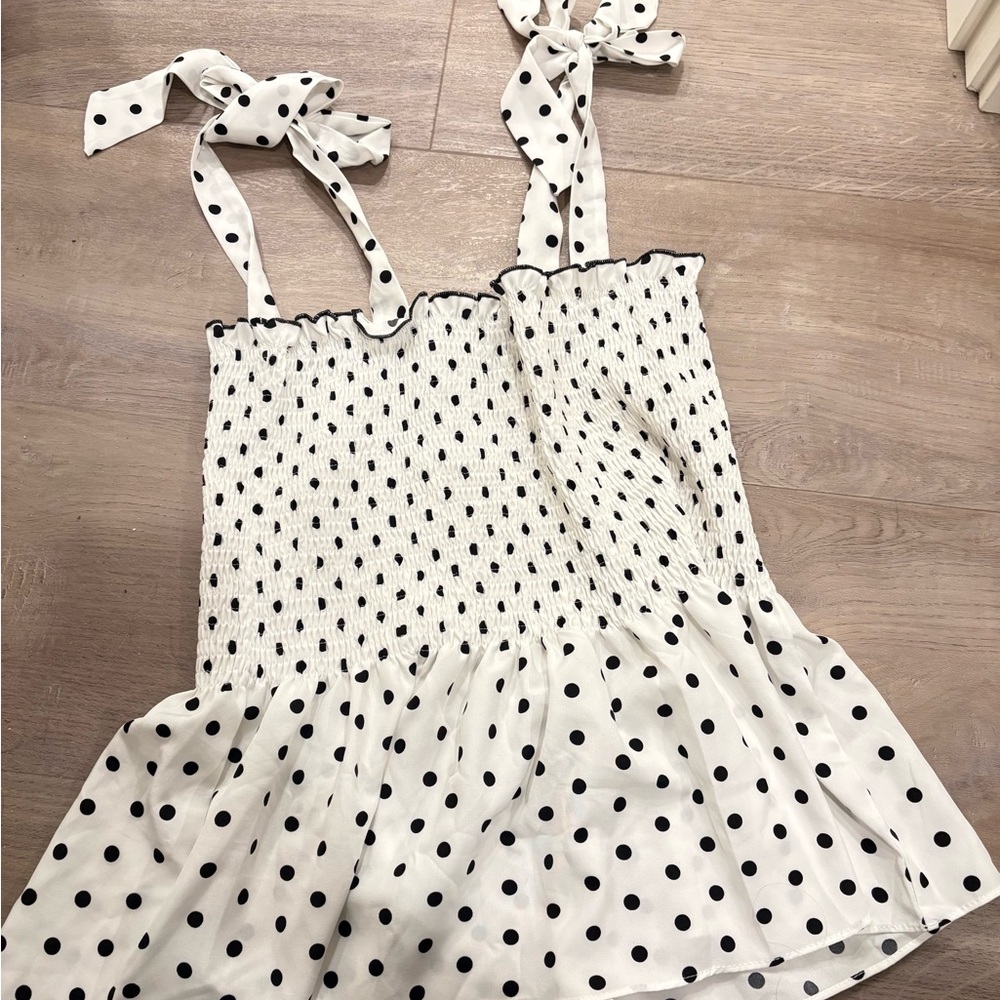 Polka Dot Smocked Top with Bow Straps